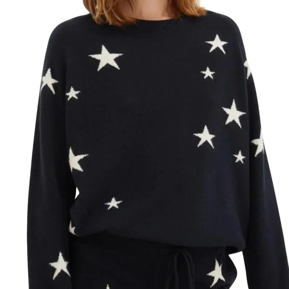 chinti and parker Cashmere Star Sweater Black size XS White Stars Slouchy